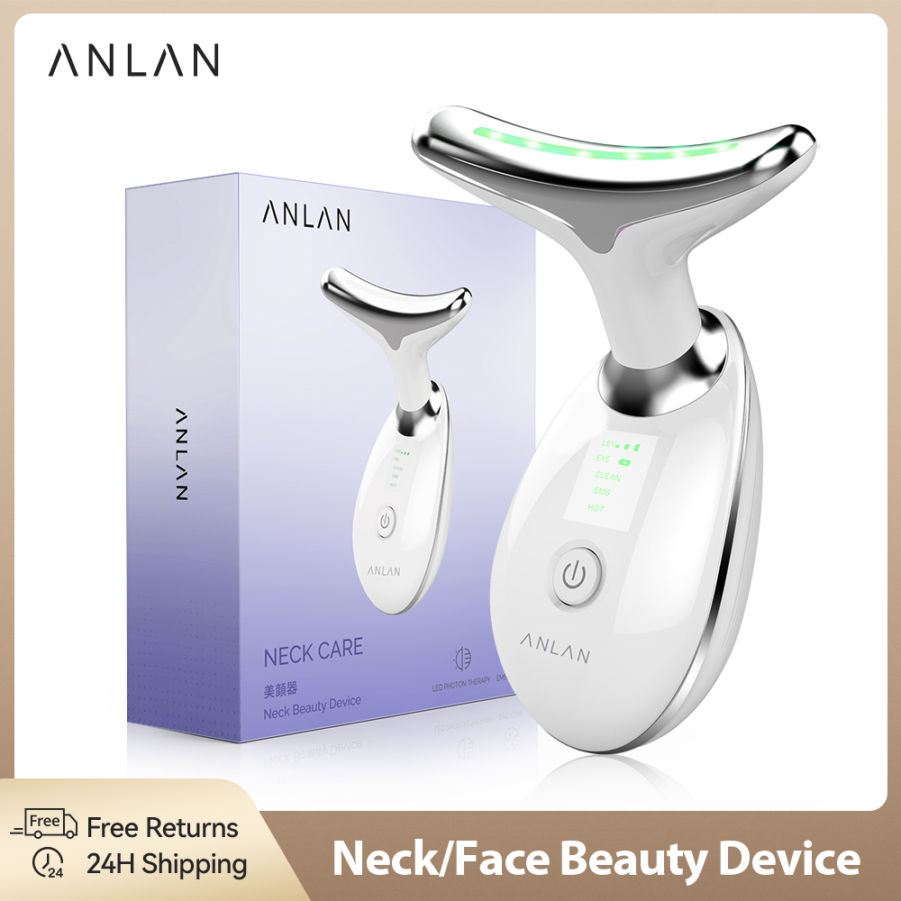 ANLAN EMS Facial & Neck Lifting Device – 3 Colors Light Therapy for Skin Tightening, Double Chin Reduction, and Ultimate Skincare